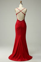 Mermaid Spaghetti Straps Dark Green Long Prom Dress with Appliques