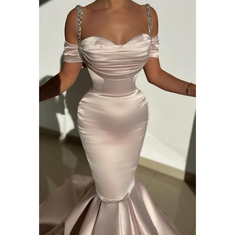 Rhinestone Straps Cap Sleeves Off-Shoulder Mermaid Sheath Party Prom Dress