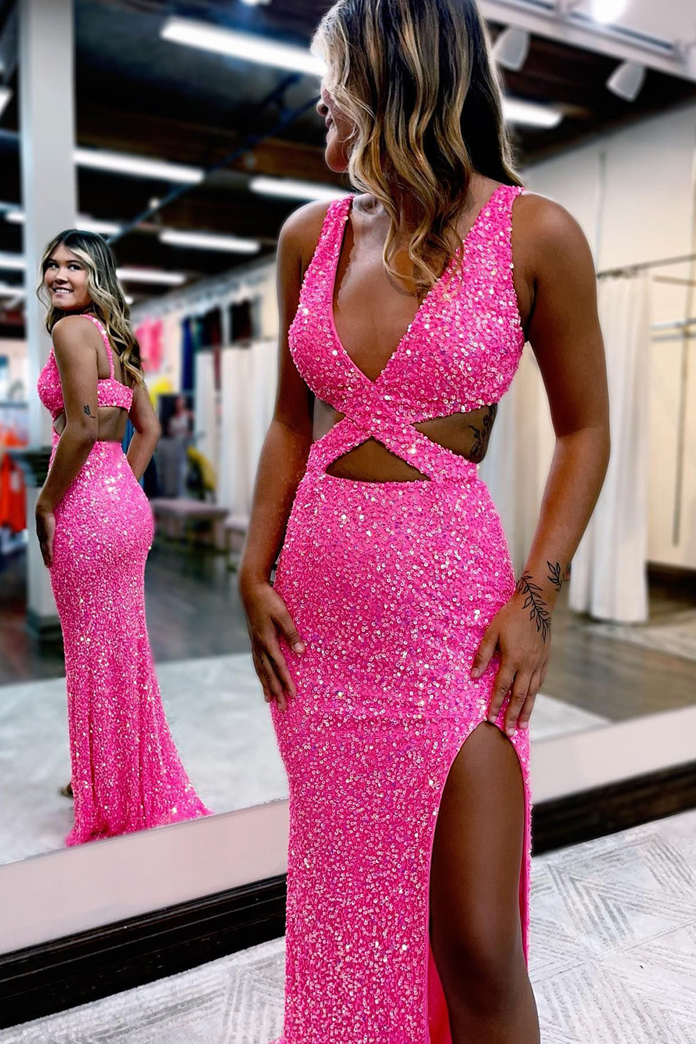 Hot Sequins Hollow-Out Mermaid Prom Dress