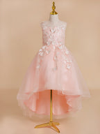 Vestido de princesa asimétrico de tul rosa para niña de las flores 