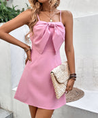 Summer Women Solid Color Barbie Strappy Bow Evening Dress – Elegant and Stylish Option for Special Occasions