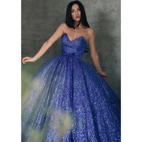 Vestido de fiesta largo azul real con escote en V y bolsillos 