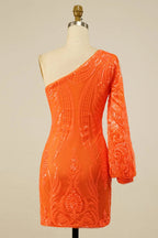 Vestido ajustado de fiesta con lentejuelas brillantes y un solo hombro