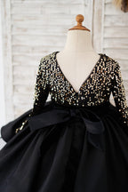 Vestido de fiesta negro para niña con lentejuelas hasta la rodilla 
