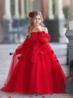 Vestidos de princesa con flores en 3D para niña 