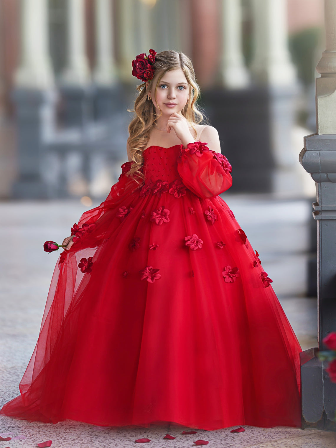 Vestidos de princesa con flores en 3D para niña 
