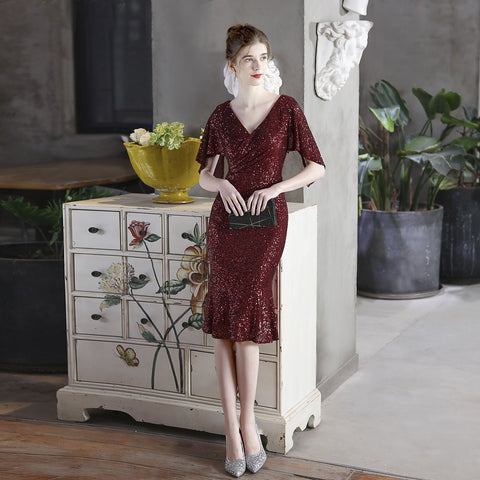 Robe de soirée cocktail à sequins colorés pour femme, courte, style féerique. 