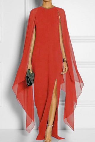 Vestidos de noche elegantes de estilo británico, lisos, con abertura y cuello redondo. 