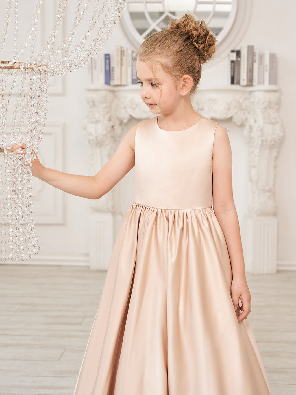 Vestido de niña de las flores de corte A, de satén y encaje, hasta el suelo 