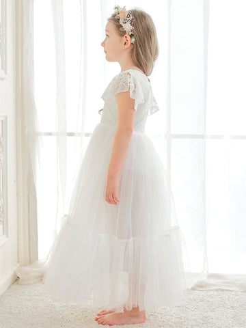 Vestido blanco de tul y encaje hasta el tobillo (2003227579) 