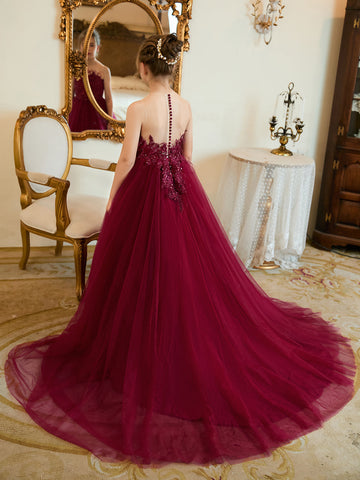 Vestido de princesa/vestido de princesa con cola de tul para niña de las flores 