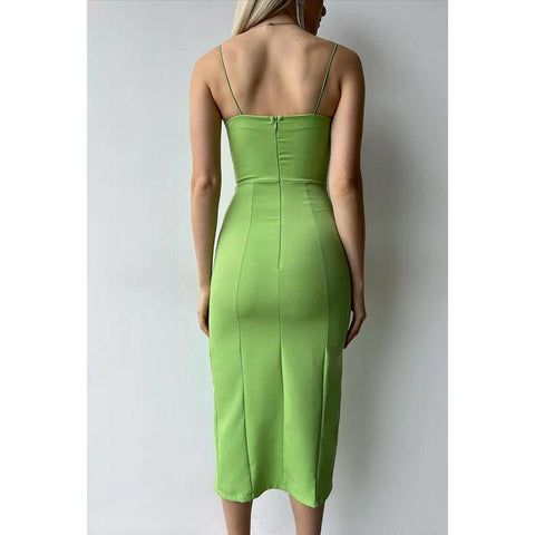 Sheath/Column Spaghetti Straps Satin Knee Length Evening Dress