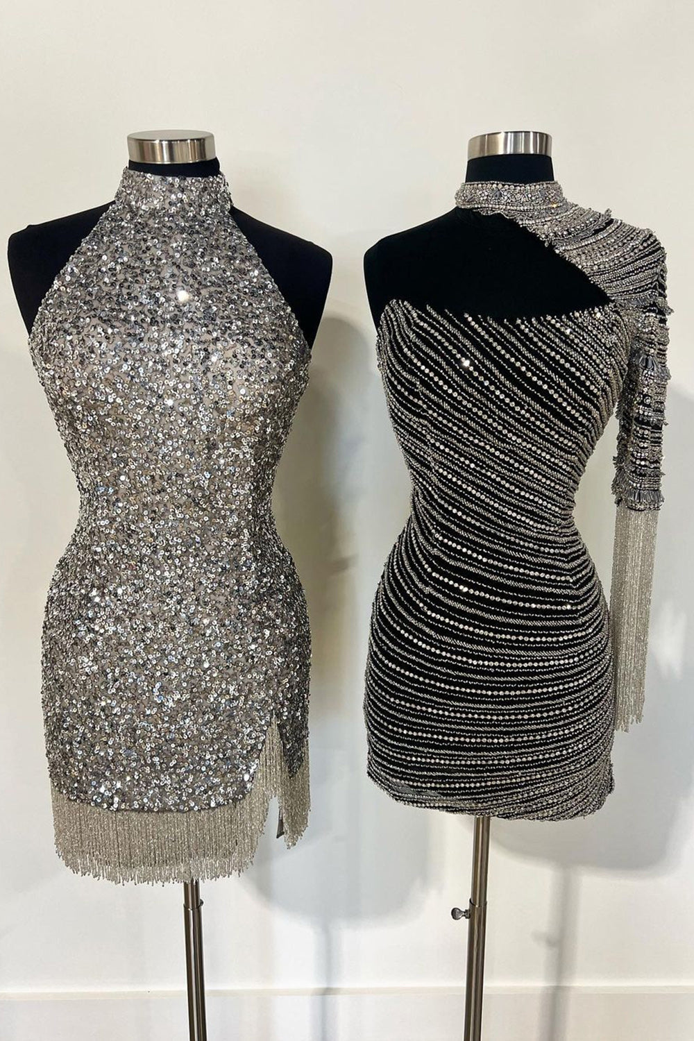Bodycon One Shoulder Champagne Short Homecoming Dress with Beading Tassel