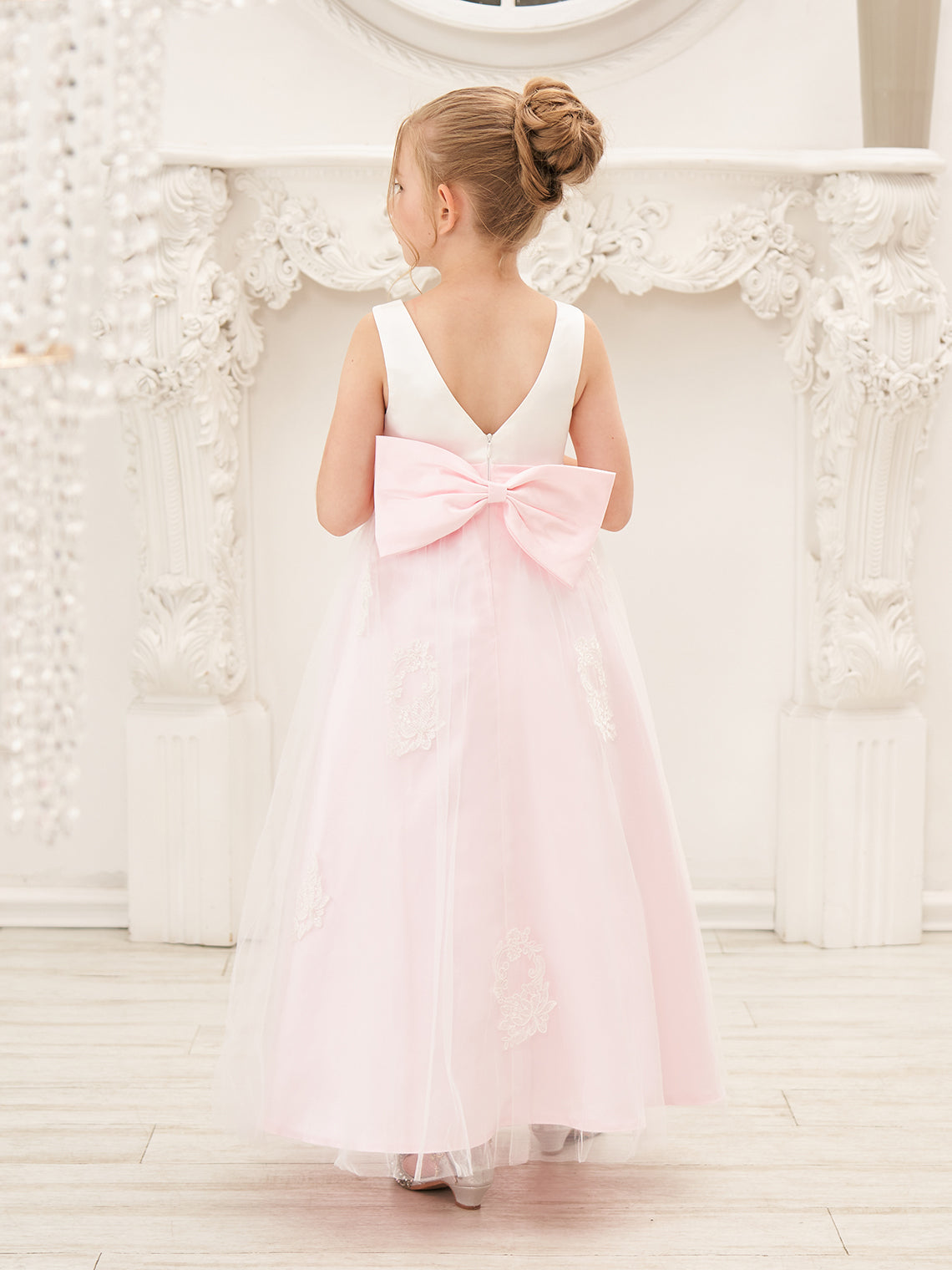 Vestido rosa de corte A, largo hasta el tobillo, de tul satinado (2003227111) 