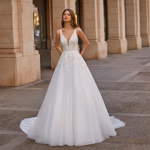 Vintage Vestidos De Novia A-line Wedding Dresses Bridal Gown  Appliques Sleeveless For Elegant Women 2023 Custom Made