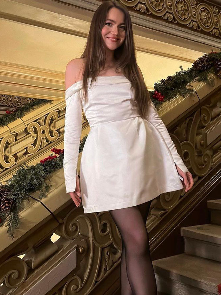 TARUXY Robes de soirée sexy à épaules dénudées pour femmes, robe trapèze unie taille haute, collection 2024, robes de soirée élégantes et décontractées pour femmes 