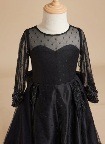Vestido de gala/vestido negro de princesa con cola de barrido de satén 
