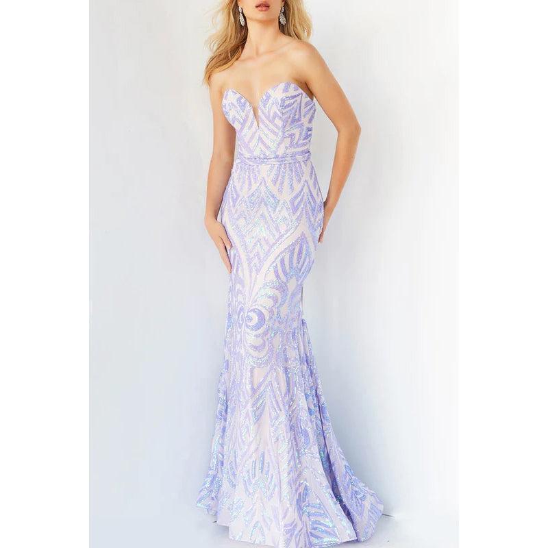 Vestido de noche largo de sirena con lentejuelas, sin mangas y sin tirantes y escote corazón