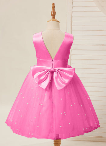 Vestido de princesa/vestido de princesa de satén y tul hasta la rodilla para niña de las flores 