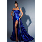 Robe de soirée longue fourreau en satin pailleté à découpes en cœur