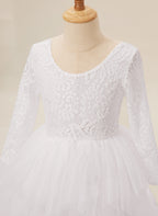Vestido blanco de tul y encaje hasta la rodilla (2003227580) 