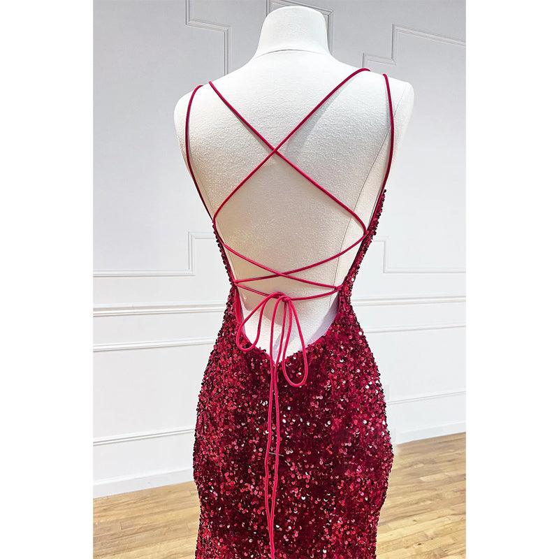 Vestido de fiesta largo con lentejuelas y brillantes de corte tubo/columna 
