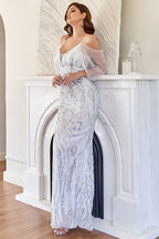 Robe de bal sirène blanche à paillettes