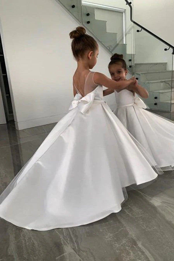 Robe de demoiselle d'honneur blanche sans manches, ravissante