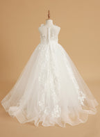 Vestido de princesa rosa para niñas con apliques de encaje 