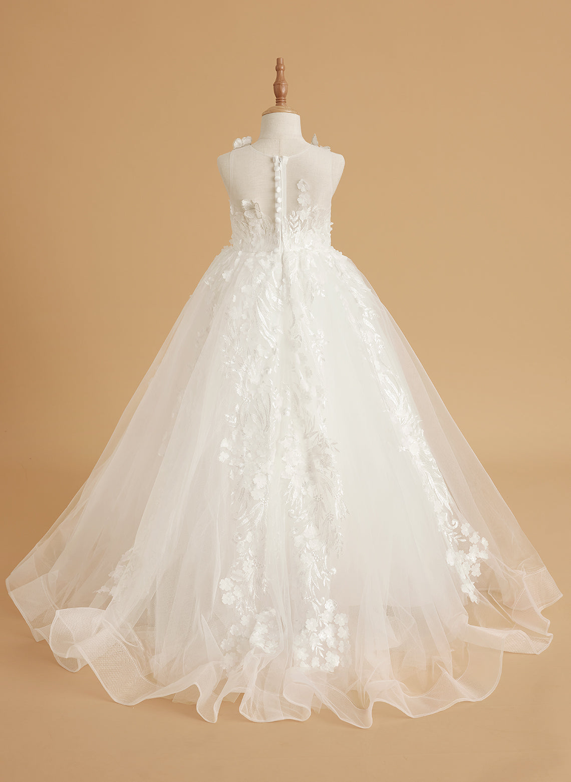 Vestido de princesa rosa para niñas con apliques de encaje 