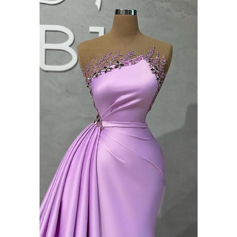 Vestido de noche formal largo con abertura alta y apliques de tubo/columna 