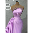 Vestido de noche formal largo con abertura alta y apliques de tubo/columna 