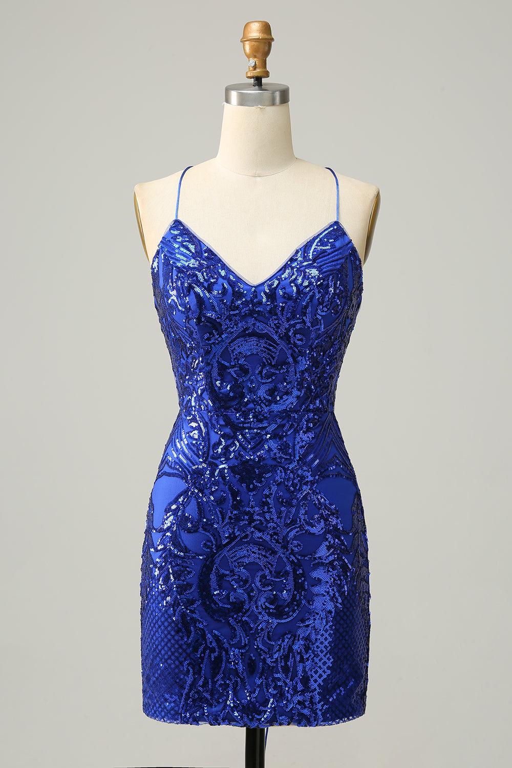 Robe de bal courte fourreau à fines bretelles et sequins fuchsia