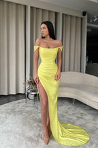 Mermaid Sequined Off-The-Shoulder Long Prom Dress with Split