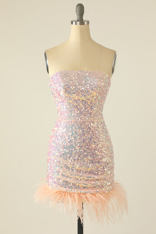 Sequin Homecoming Dress with Feathers