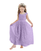 Vestido boho de niña de las flores color marfil, corte en A, de encaje y largo hasta el tobillo 