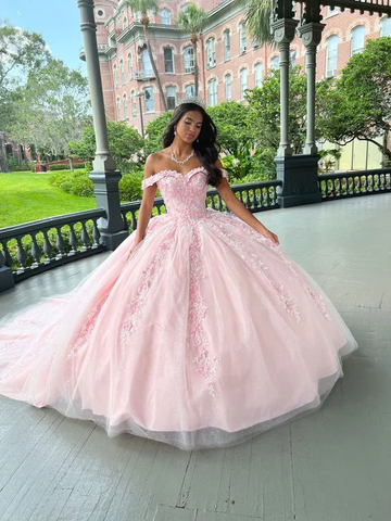 Robe de bal de fin d'année en tulle rose avec appliques, robe de quinceañera, robe de bal d'anniversaire Y7476