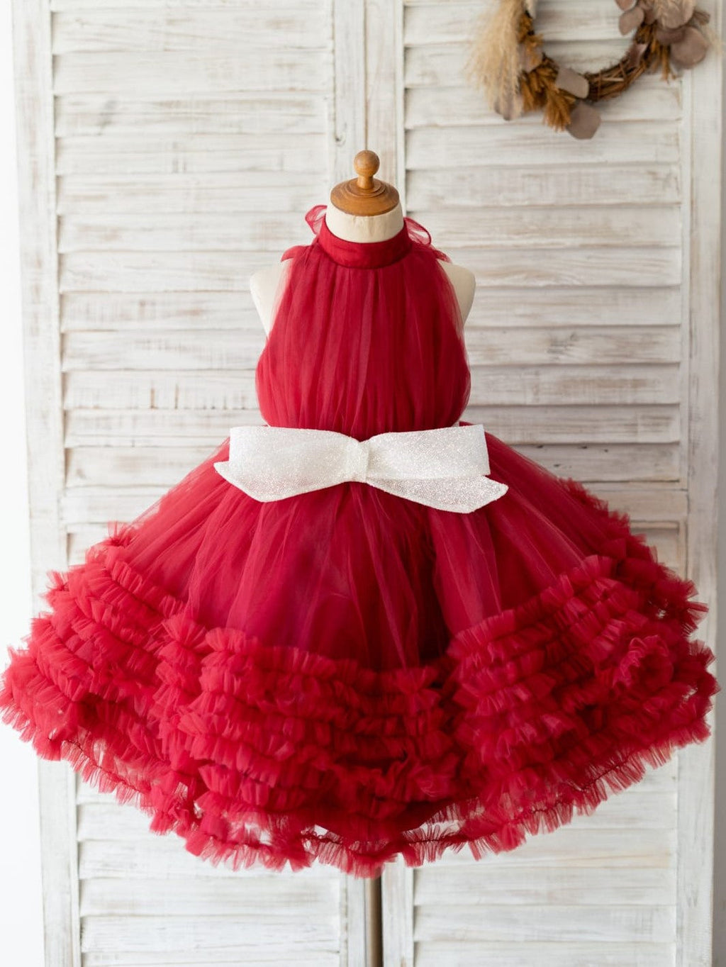 Vestido burdeos de tul hasta la rodilla (2003227640) 