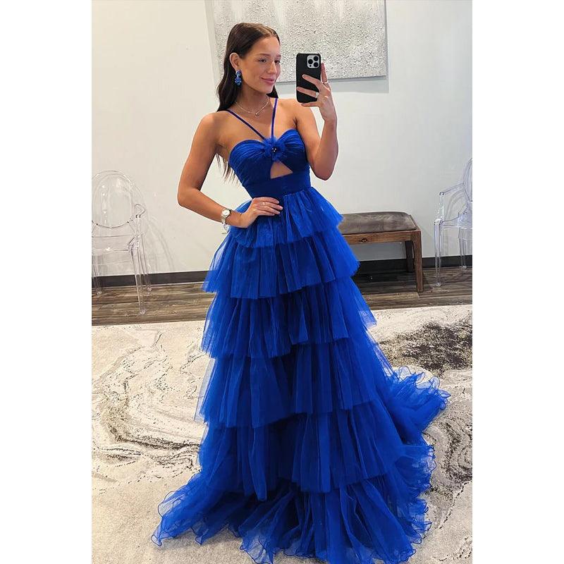 Superbe et charmante robe de soirée trapèze sans manches à dos nu