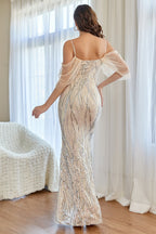 Robe de bal sirène à paillettes abricot