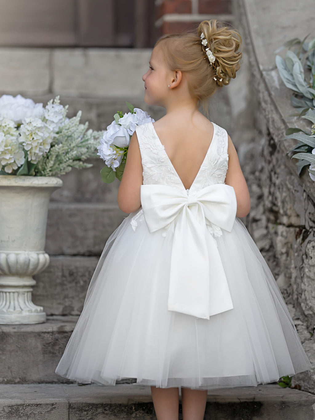 Vestido de niña de las flores sin mangas de tul y encaje hasta la rodilla 