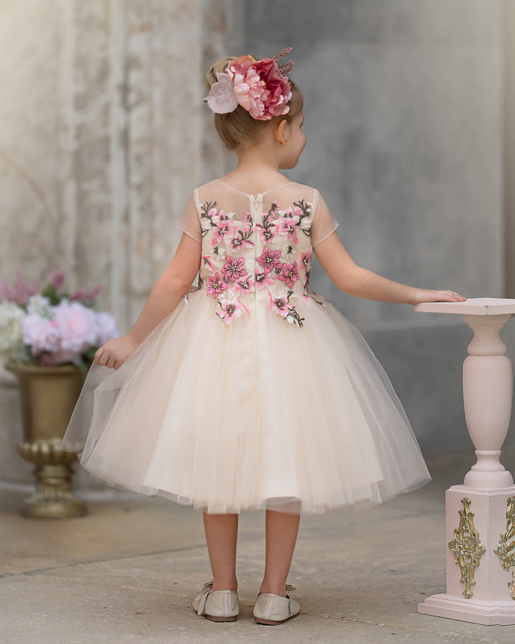 Vestido de niña de las flores de tul corte A hasta la rodilla 