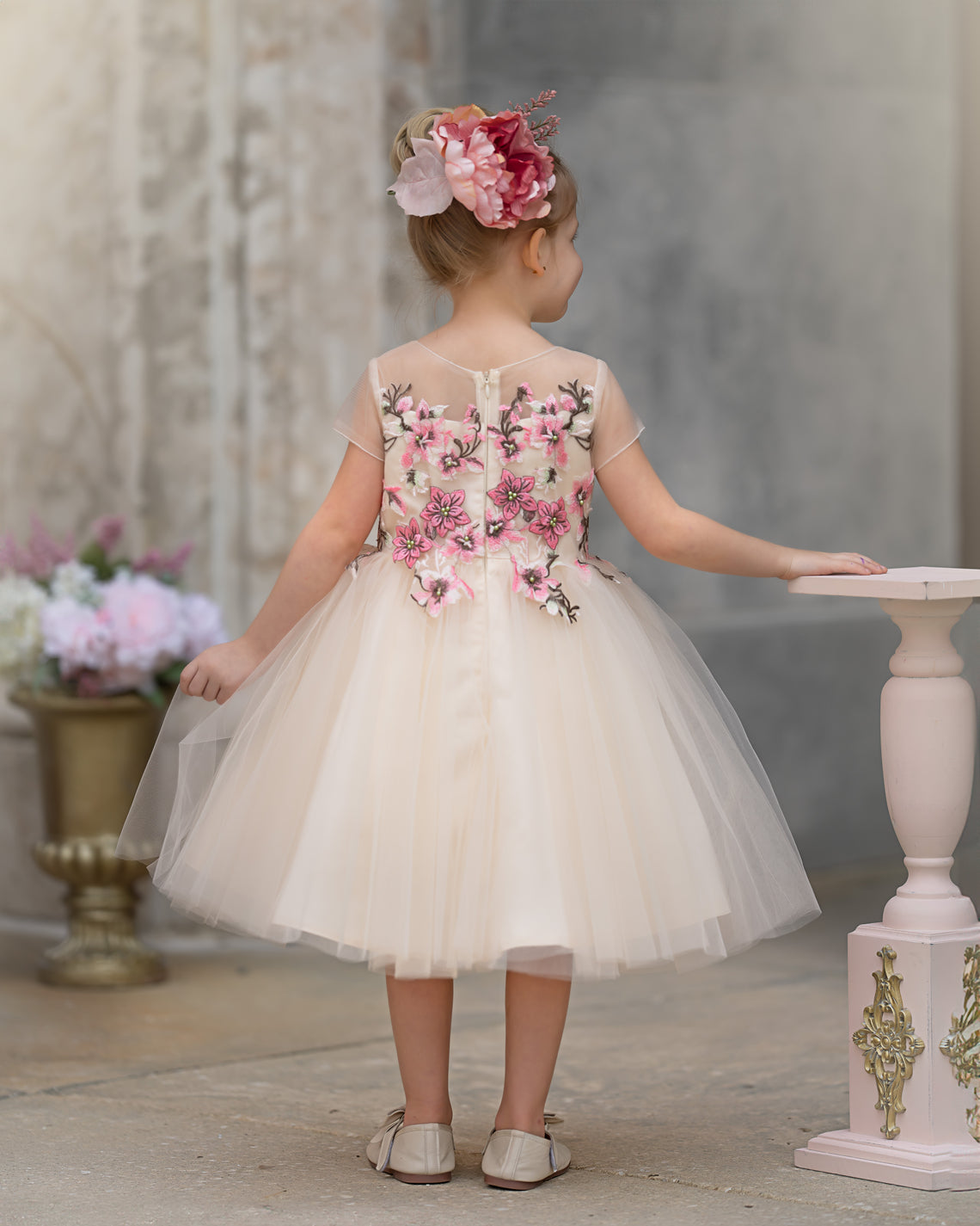 Vestido de niña de las flores de tul corte A hasta la rodilla 