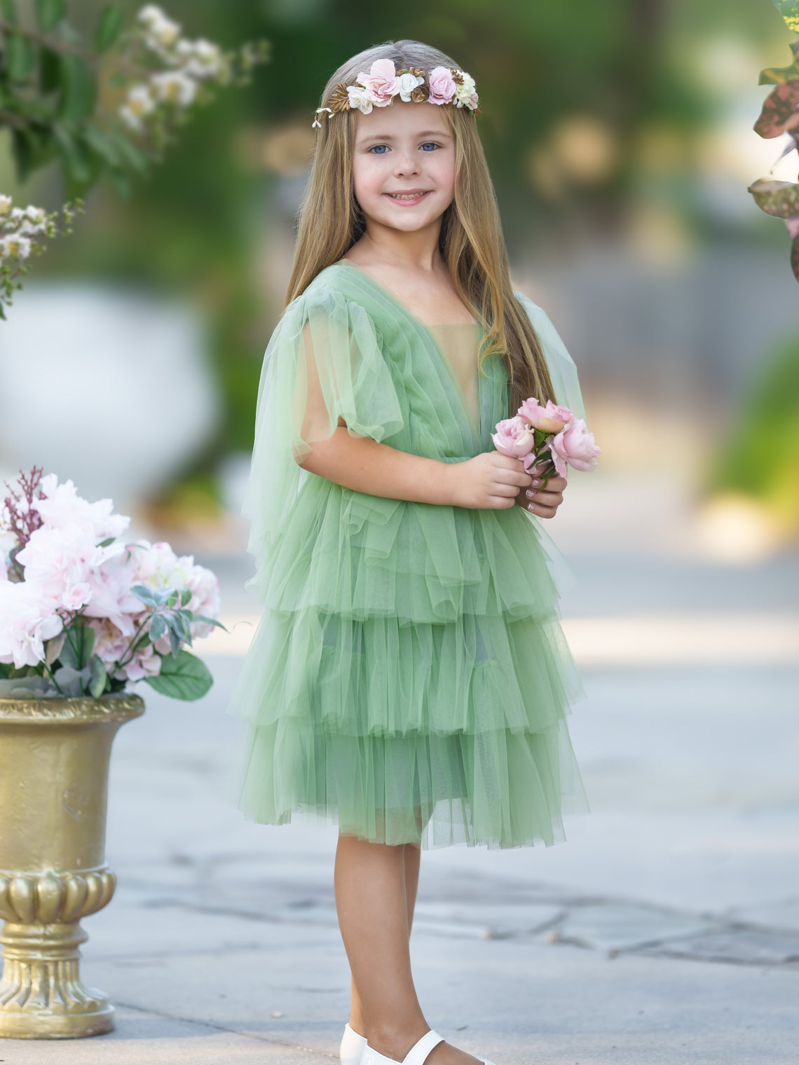 Vestido de niña pequeña de tul elegante estilo hada del jardín encantado 