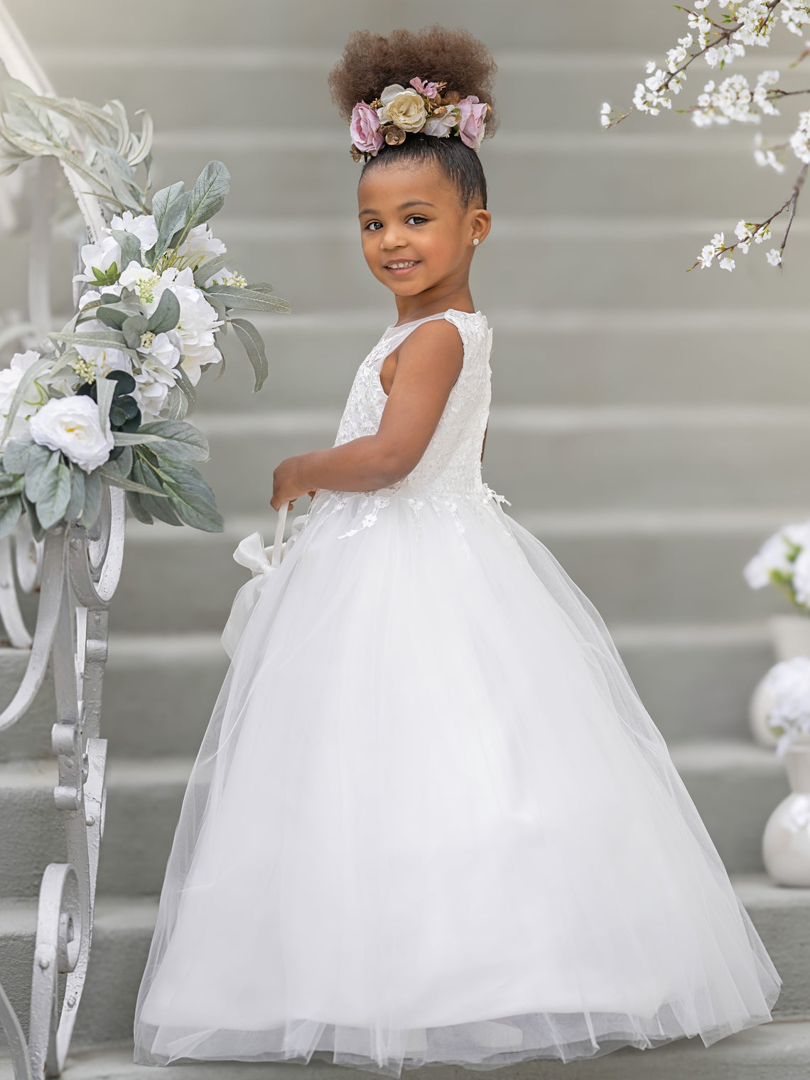 Vestido de princesa/vestido de princesa de satén y tul para niña de las flores 