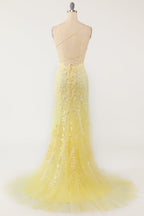Robe de bal longue sirène violet clair avec appliques