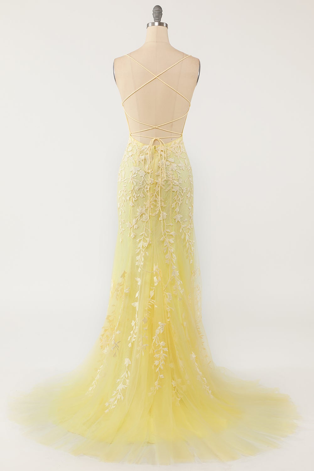 Robe de bal longue sirène violet clair avec appliques