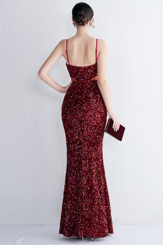 Vestido largo de fiesta negro con lentejuelas, estilo sirena, escote halter y abertura en forma de ojo de cerradura