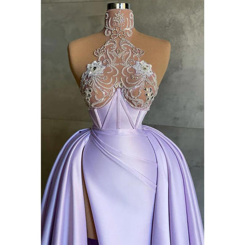 Vestidos de noche formales largos con cuentas y escote ilusión único 