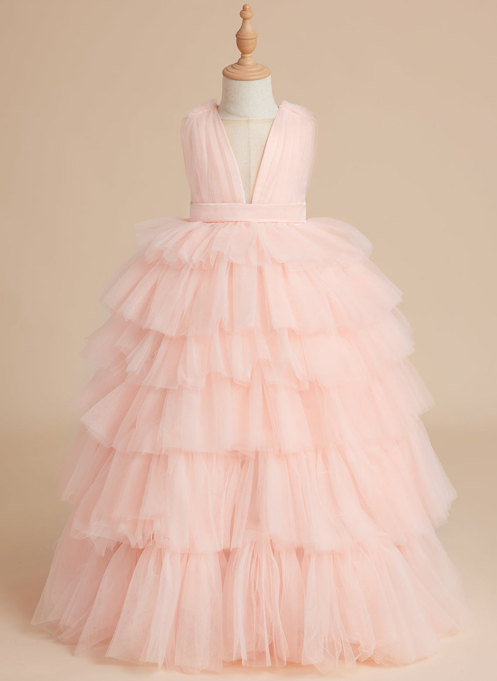 Vestido de princesa rosa perla sin mangas para niña de las flores con lazo de tul 
